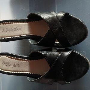 🌺🌼 Women's Black Slide Wedge Sandals